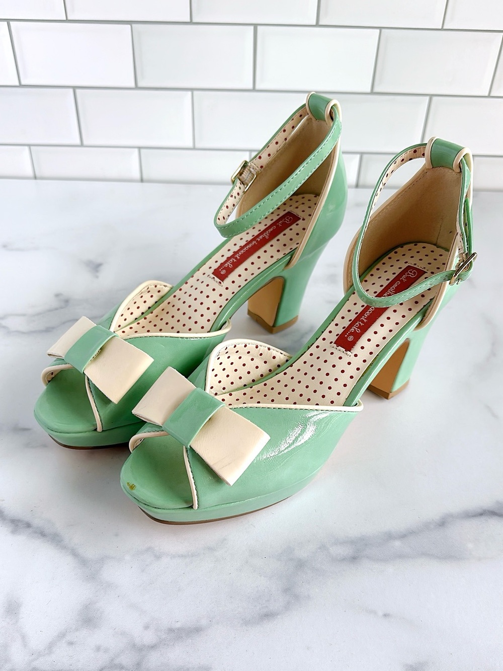 B.A.I.T. Retro Mint Bow Peep-Toe Heels with Ankle Strap